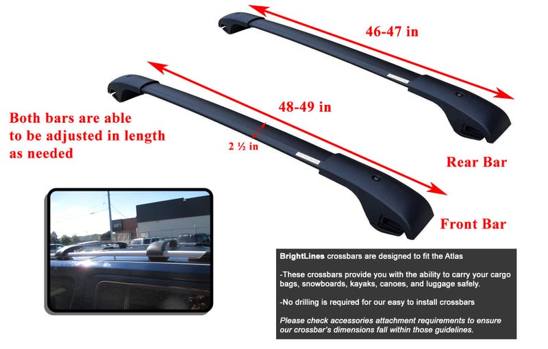 BrightLines Roof Rack Crossbars Compatible with 2017 2018 2019 2020 2021 2022 2023 2024 2025 Volkswagen Atlas - Image 3